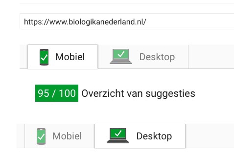 wordpress pagespeed meting Biologika Nederland bij ho