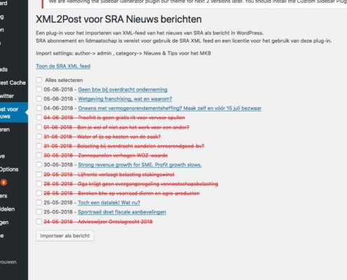 sra nieuws api wordpress berichten import plug-in