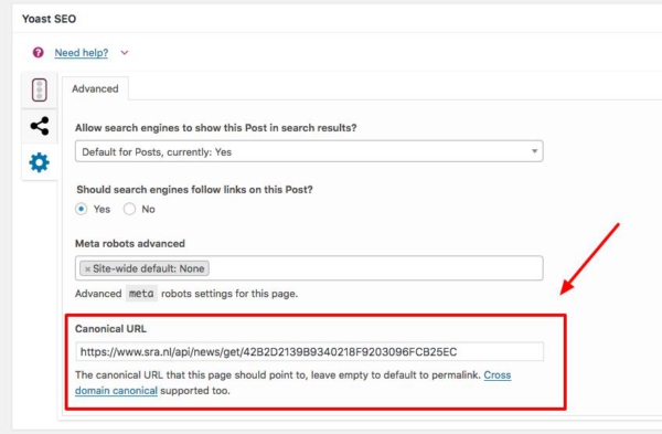 sra nieuws wordpress plugin canonical yoast seo option